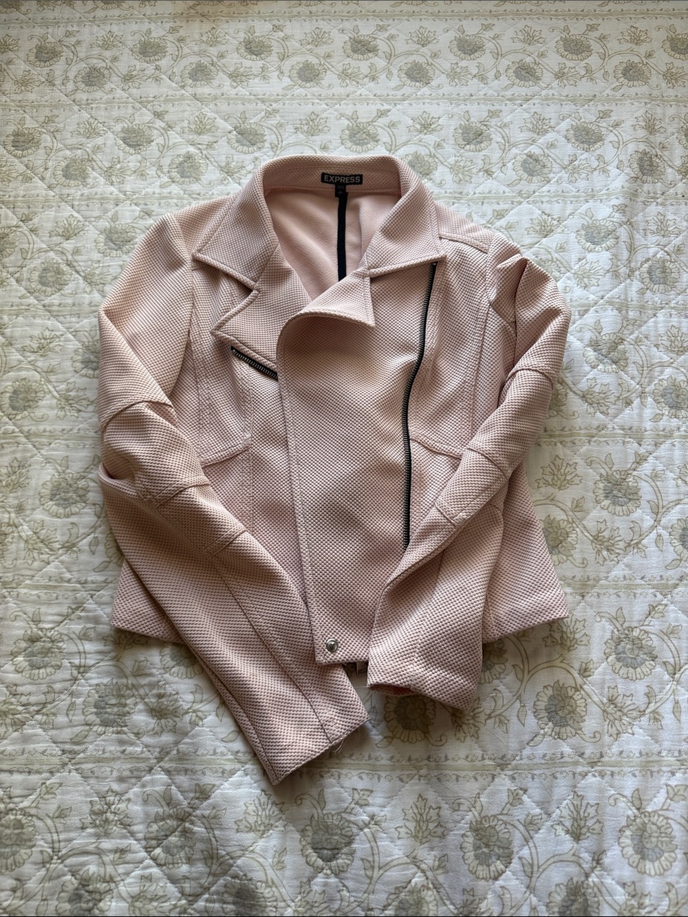 Express Light Pink Textured Moto Blazer